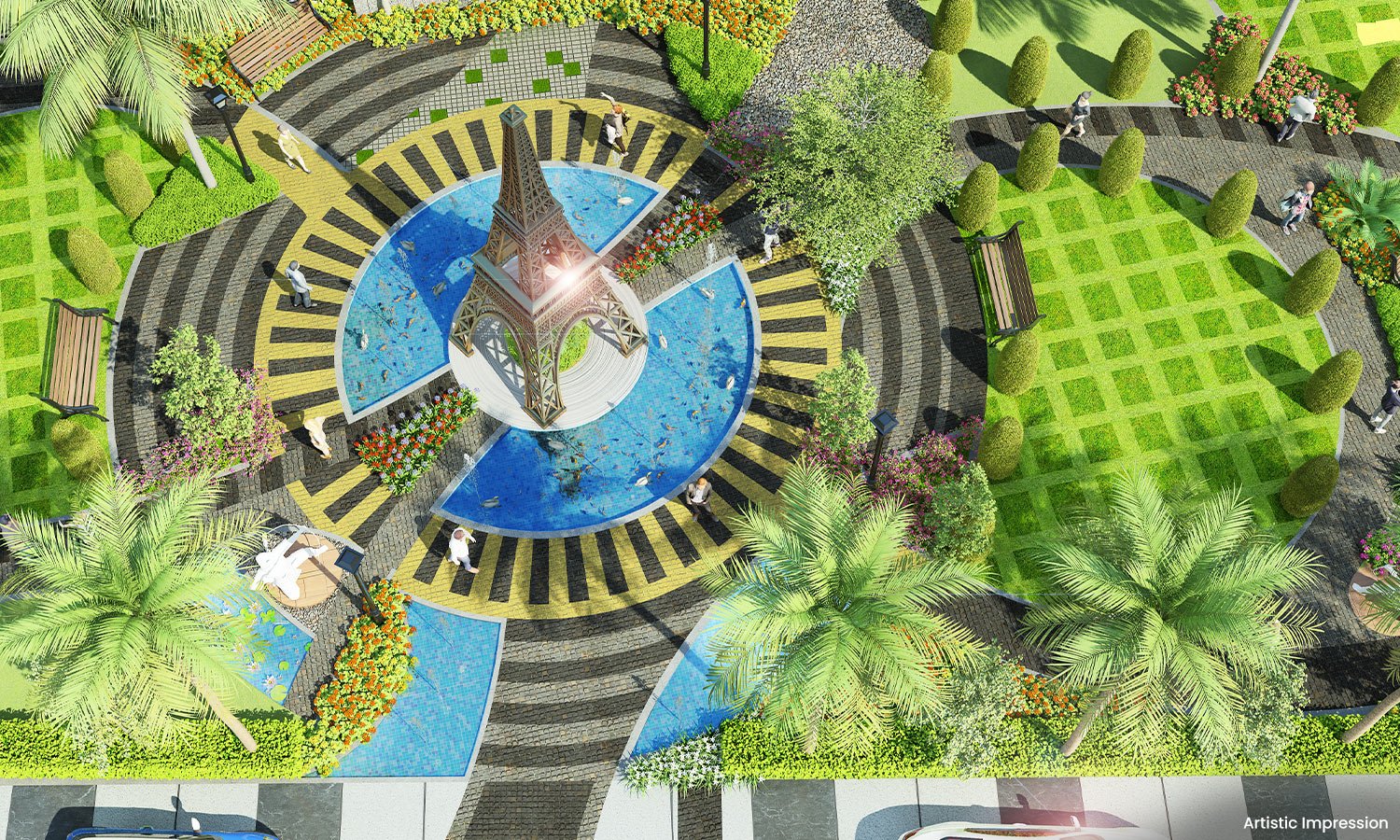 Grand clubhouse building at Atco La Vivant