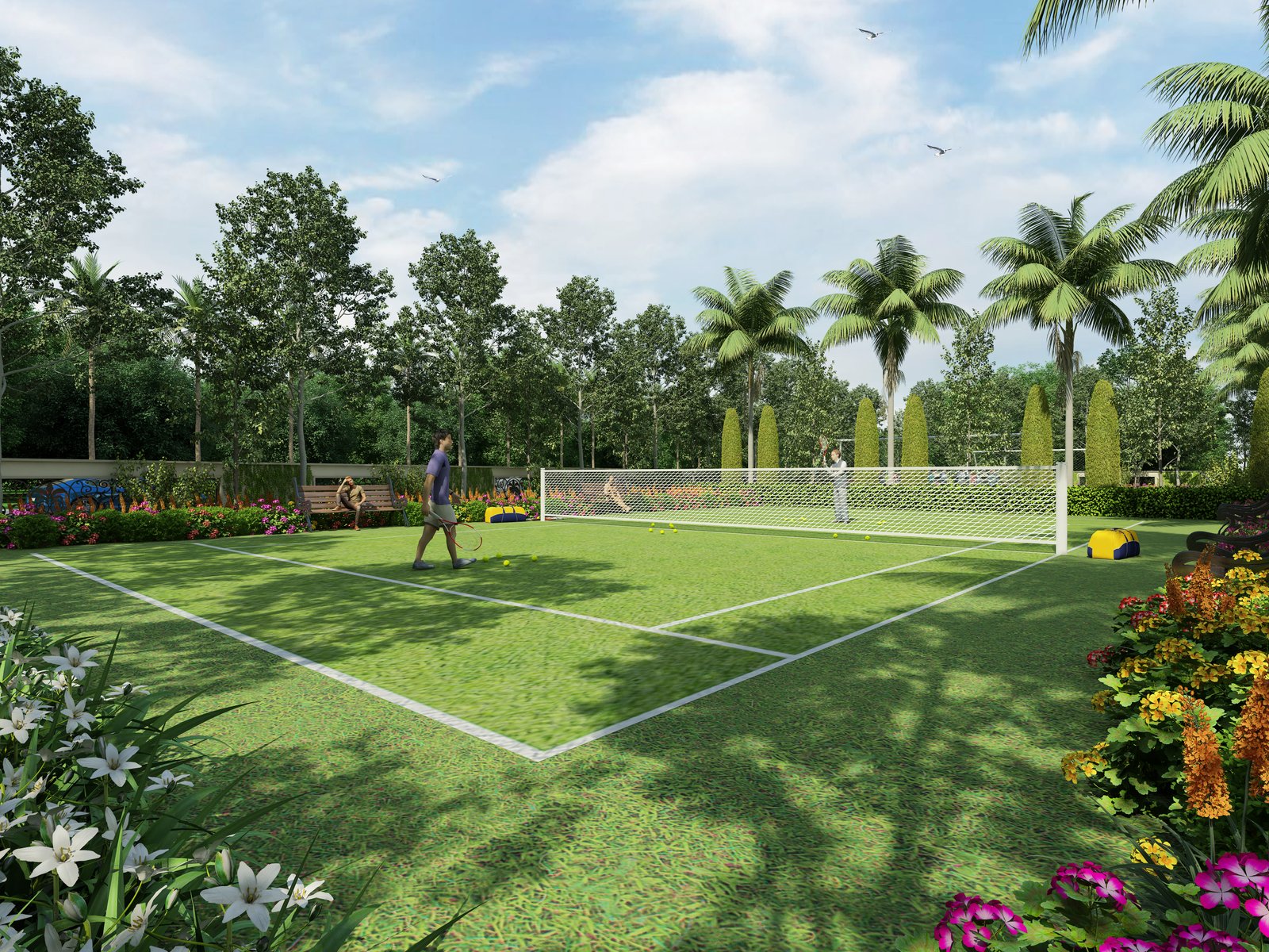 Beautifully landscaped gardens with walking paths at Atco La Vivant